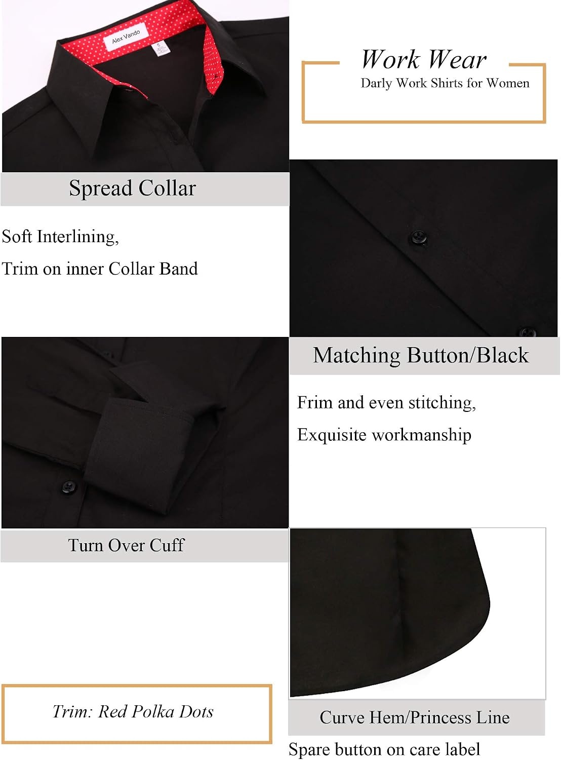 image:imageAlex Vando Womens Dress Shirts Button Down Wrinkle Free Long Sleeve ShirtBlack
