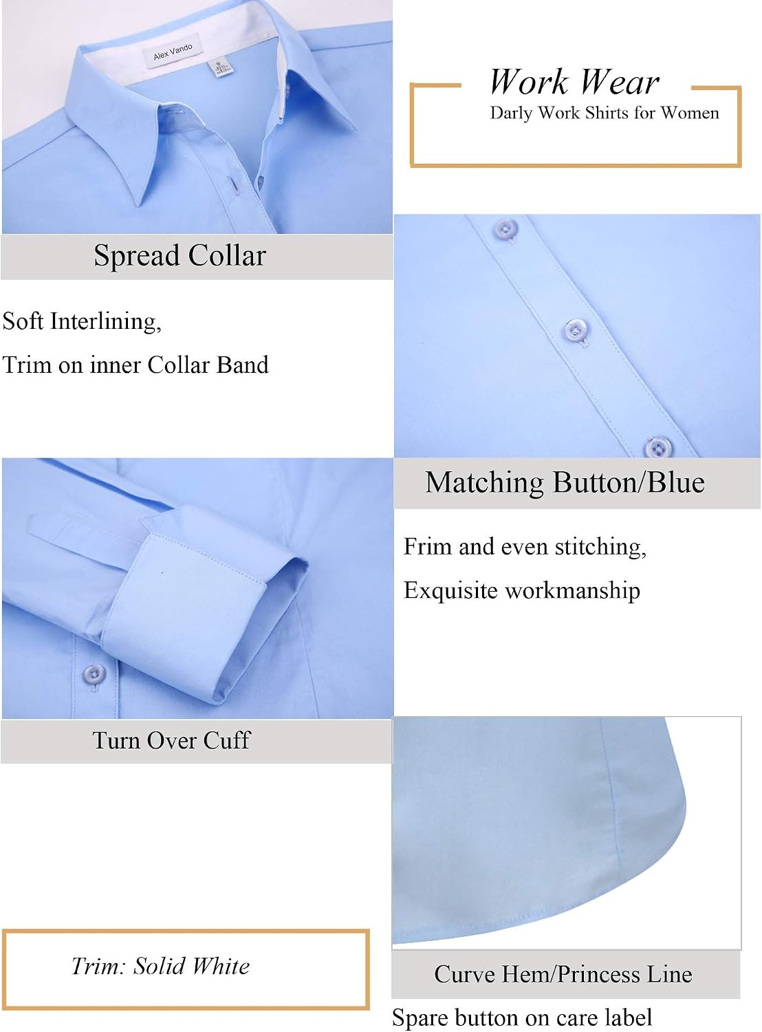 image:imageAlex Vando Womens Dress Shirts Button Down Wrinkle Free Long Sleeve ShirtBlue