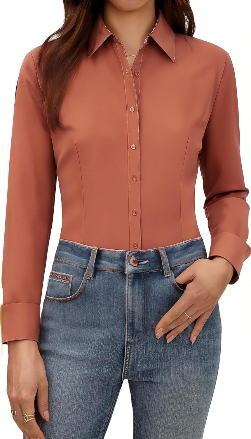 image:imageAlex Vando Womens Dress Shirts Button Down Wrinkle Free Long Sleeve ShirtBrick