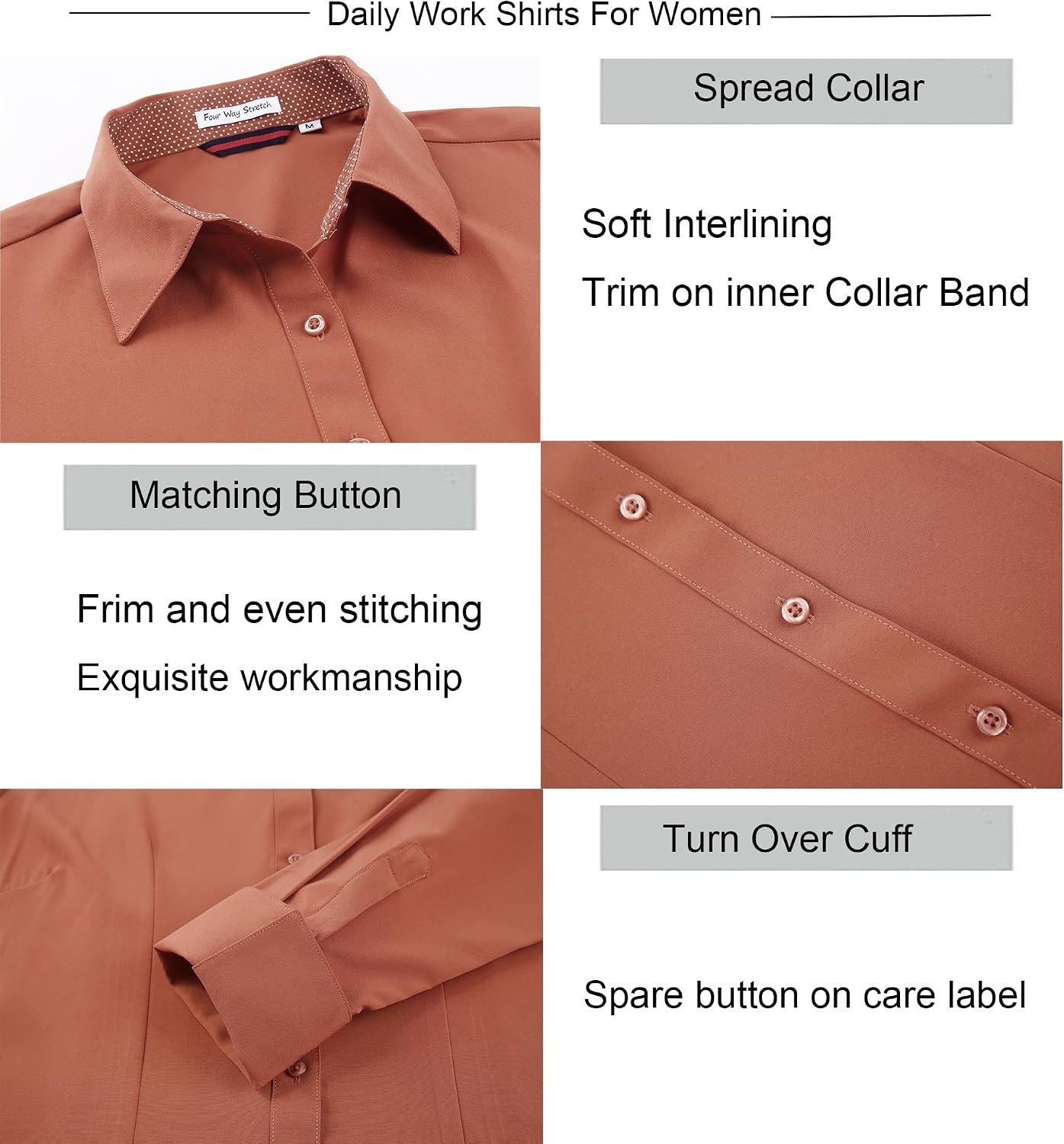 image:imageAlex Vando Womens Dress Shirts Button Down Wrinkle Free Long Sleeve ShirtBrick
