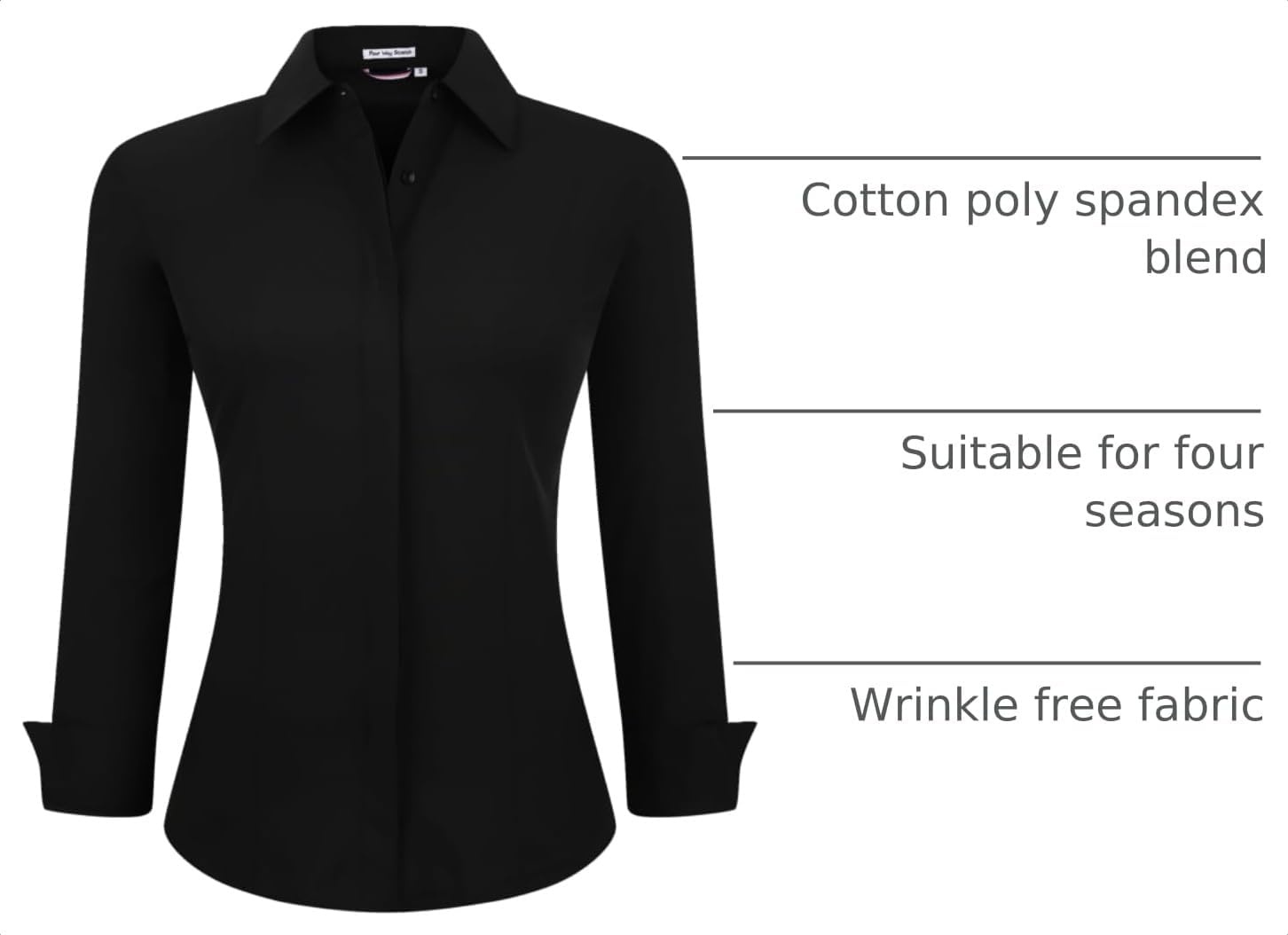image:imageAlex Vando Womens Dress Shirts Button Down Wrinkle Free Long Sleeve ShirtHidden Placket Black