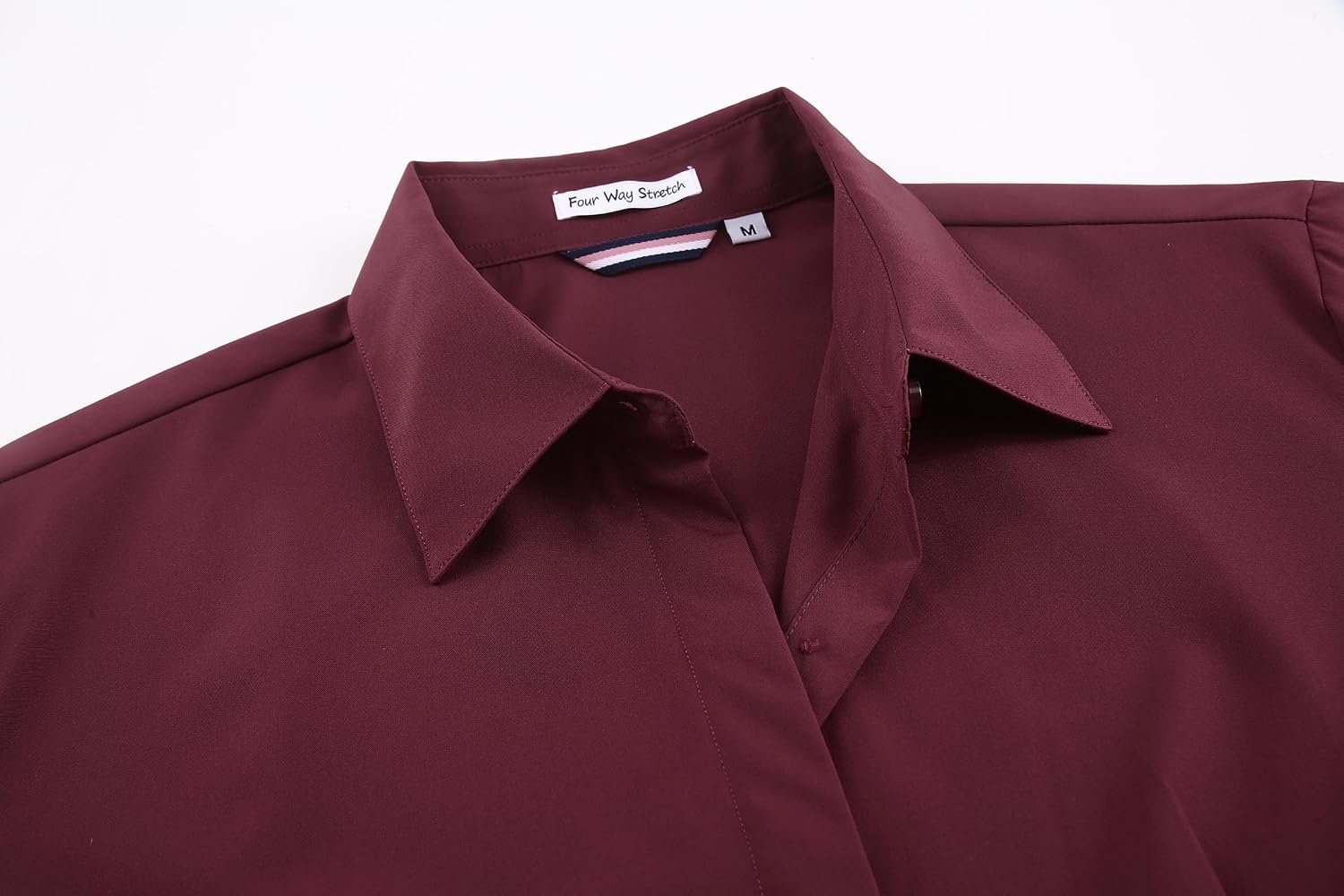 image:imageAlex Vando Womens Dress Shirts Button Down Wrinkle Free Long Sleeve ShirtHidden Placket Burgundy