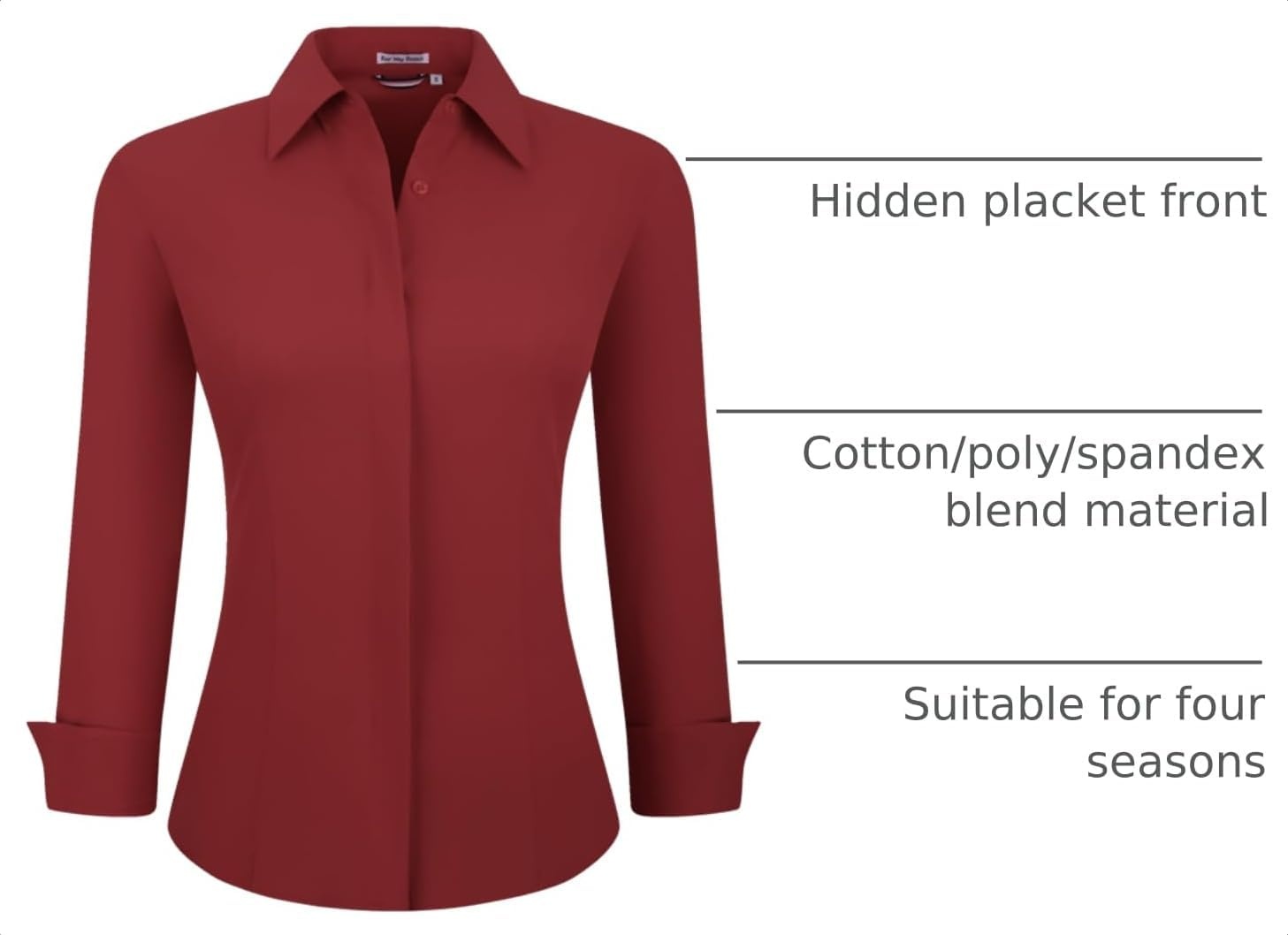 image:imageAlex Vando Womens Dress Shirts Button Down Wrinkle Free Long Sleeve ShirtHidden Placket Red