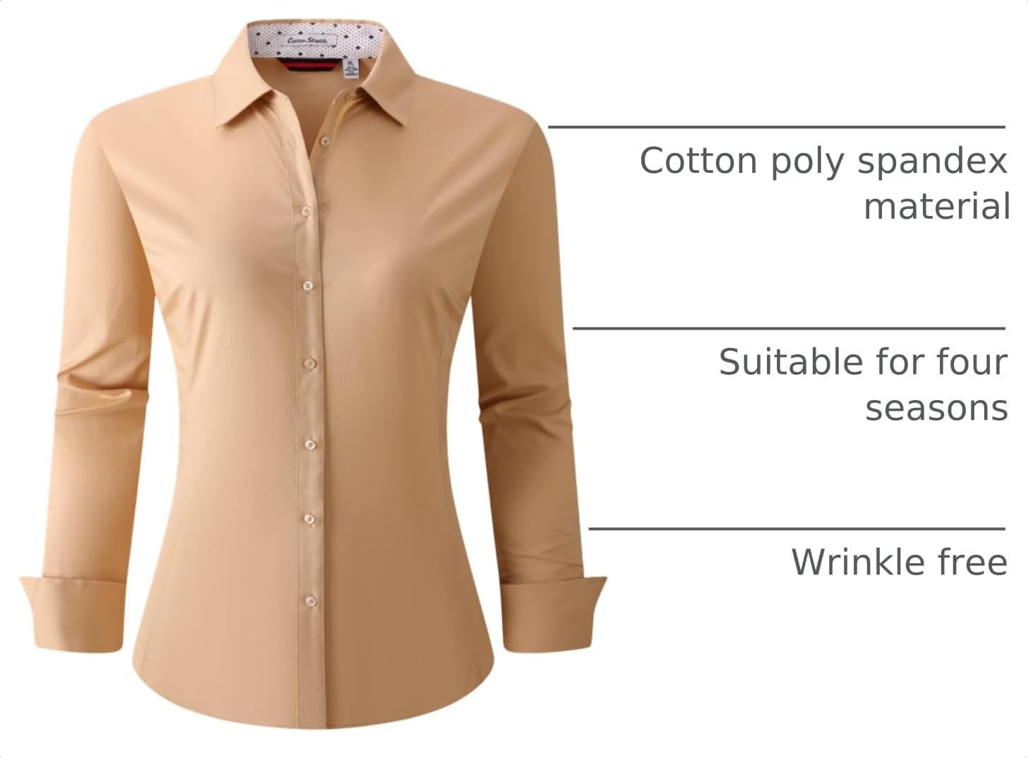 image:imageAlex Vando Womens Dress Shirts Button Down Wrinkle Free Long Sleeve ShirtKhaki