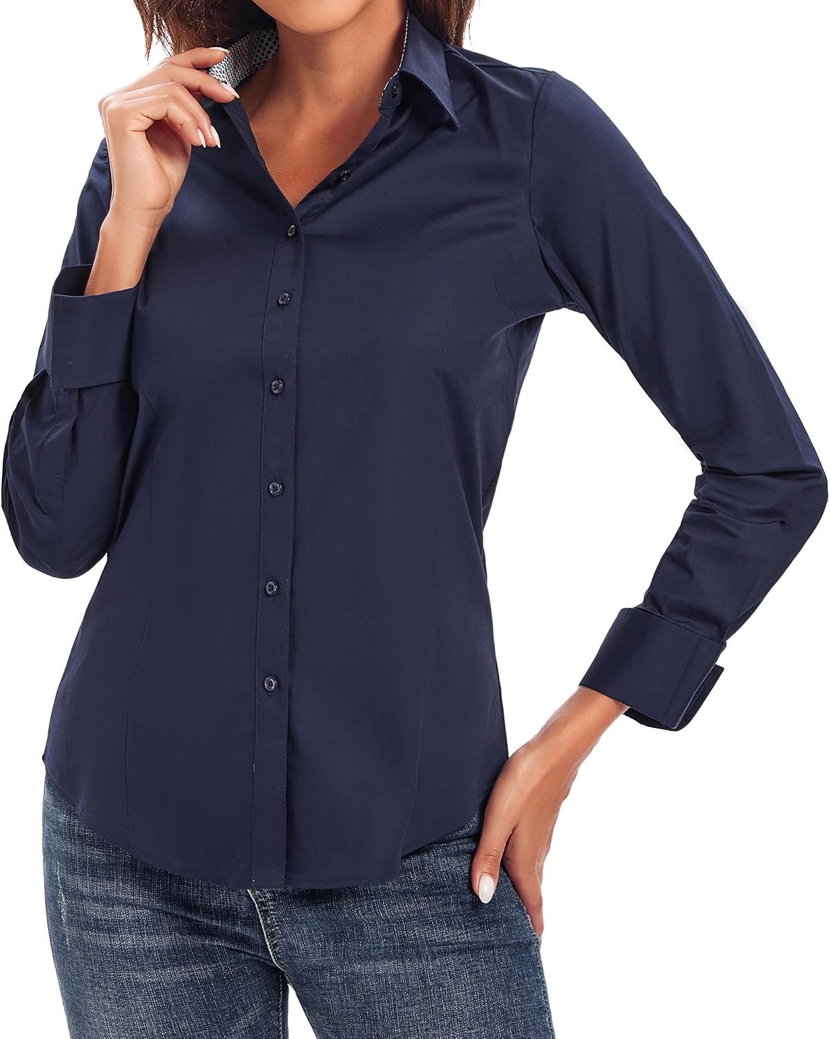 image:imageAlex Vando Womens Dress Shirts Button Down Wrinkle Free Long Sleeve ShirtNavy