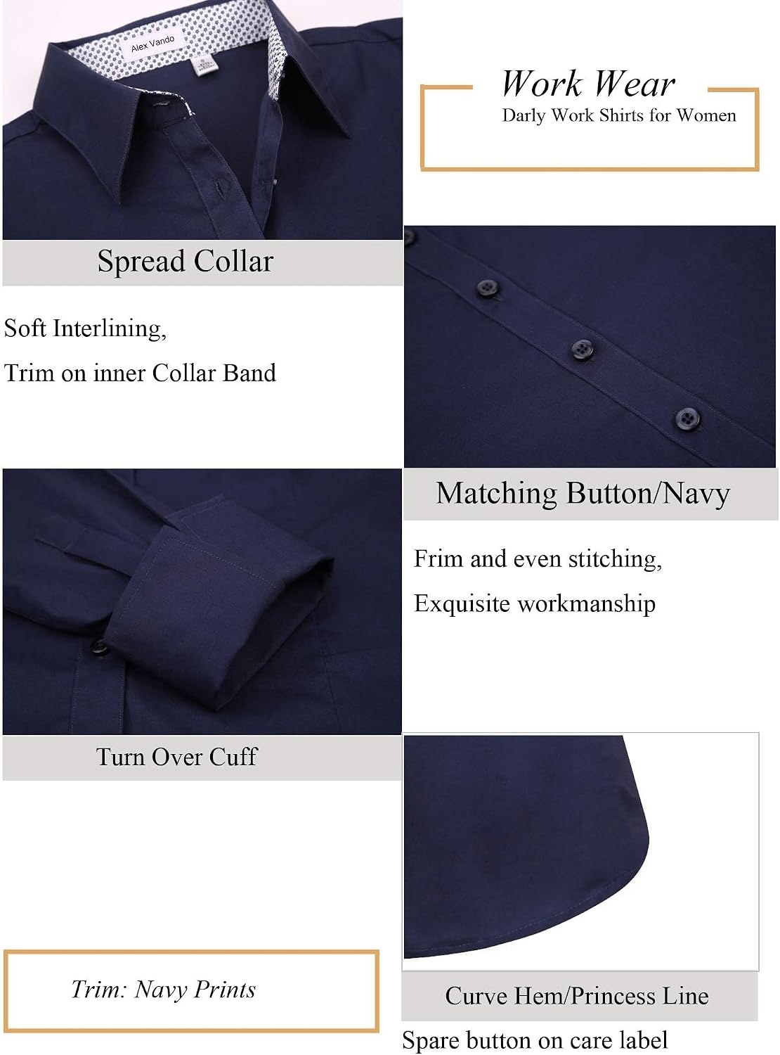 image:imageAlex Vando Womens Dress Shirts Button Down Wrinkle Free Long Sleeve ShirtNavy