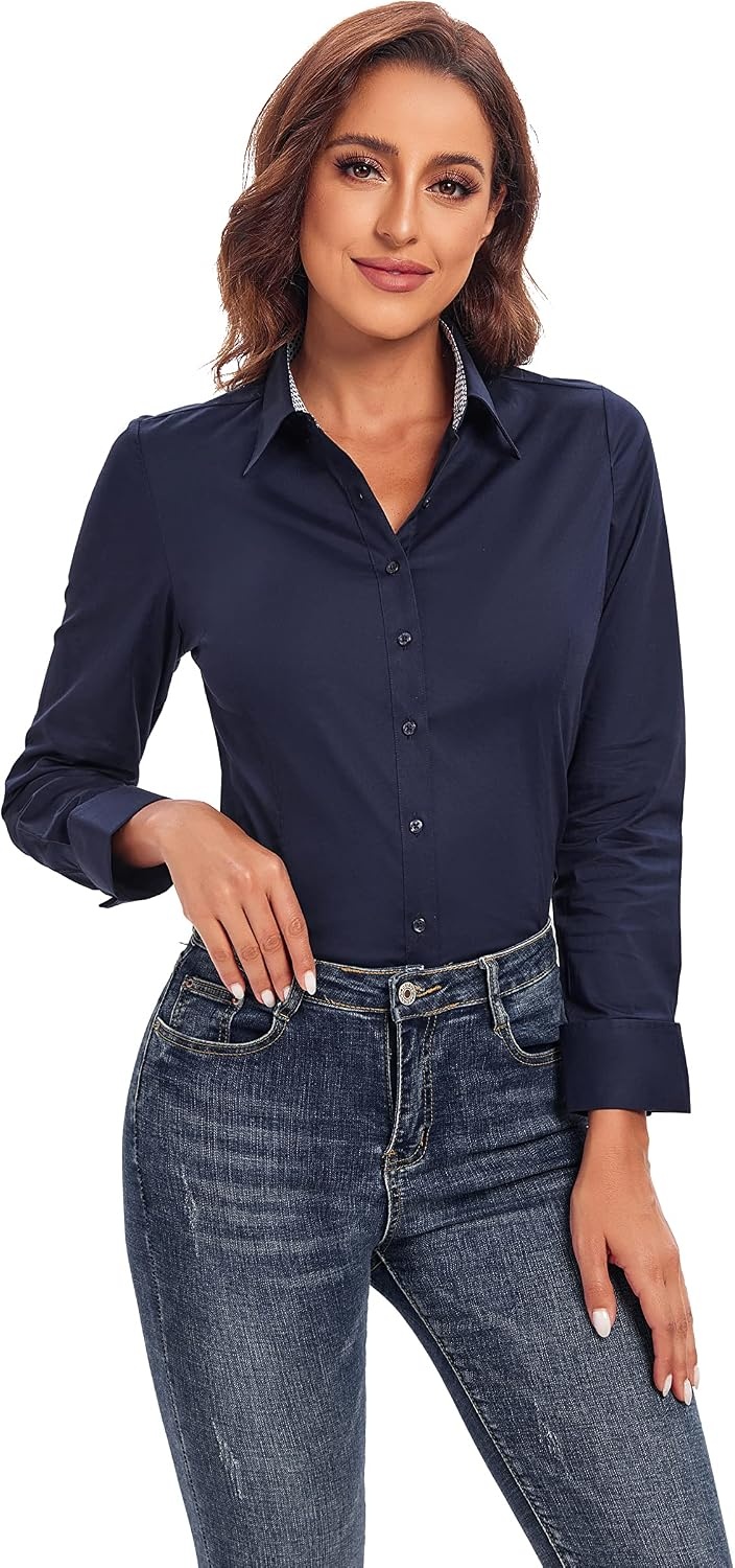 image:imageAlex Vando Womens Dress Shirts Button Down Wrinkle Free Long Sleeve ShirtNavy