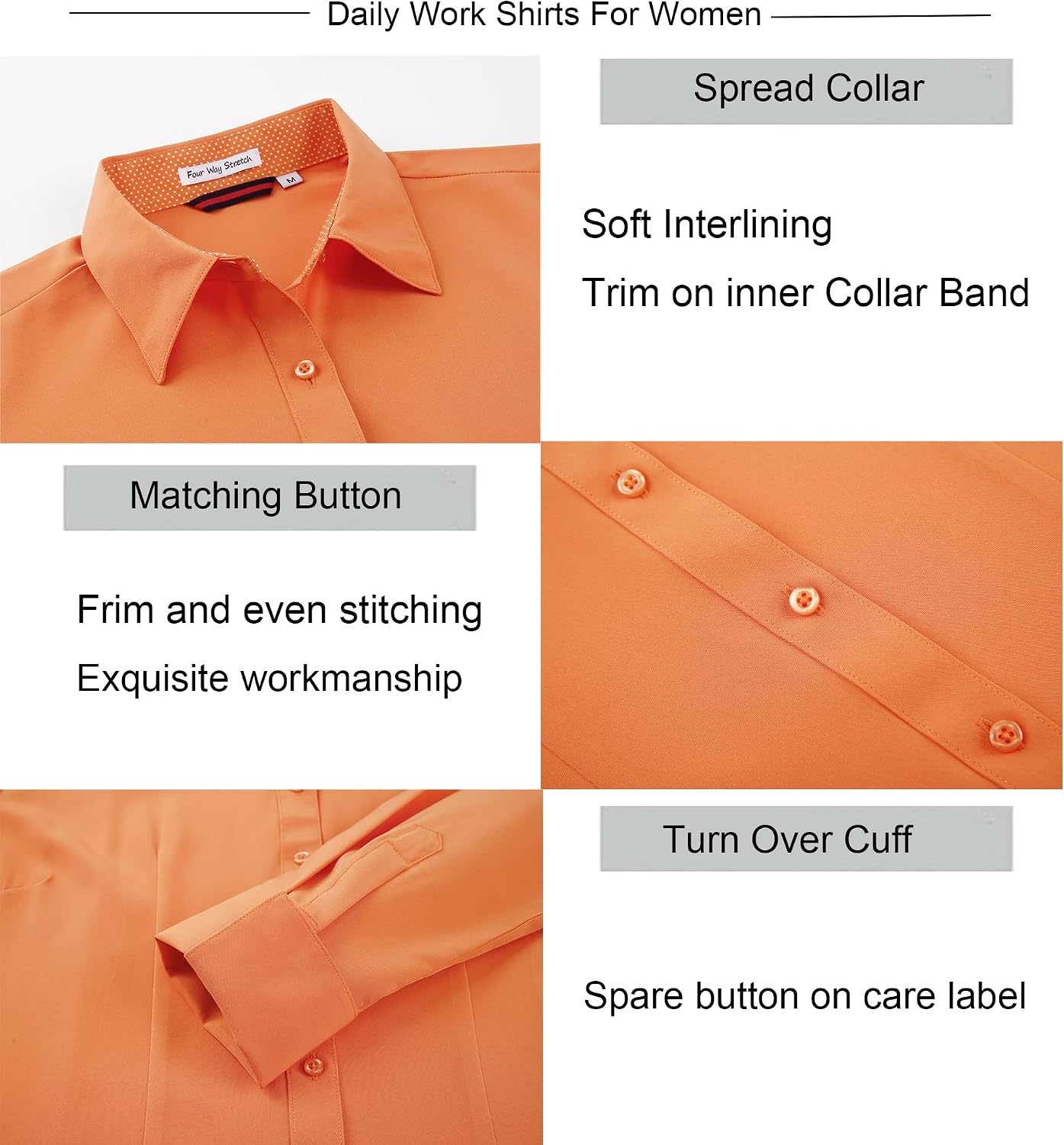 image:imageAlex Vando Womens Dress Shirts Button Down Wrinkle Free Long Sleeve ShirtOrange