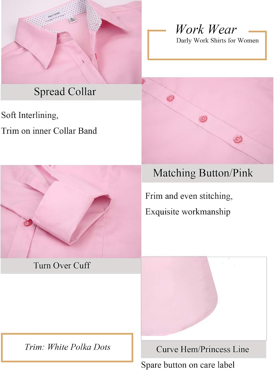 image:imageAlex Vando Womens Dress Shirts Button Down Wrinkle Free Long Sleeve ShirtPink
