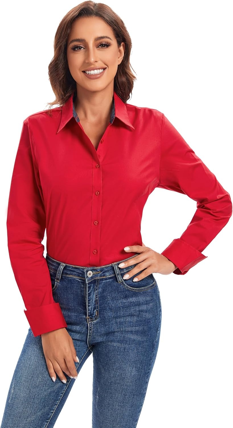 image:imageAlex Vando Womens Dress Shirts Button Down Wrinkle Free Long Sleeve ShirtRed