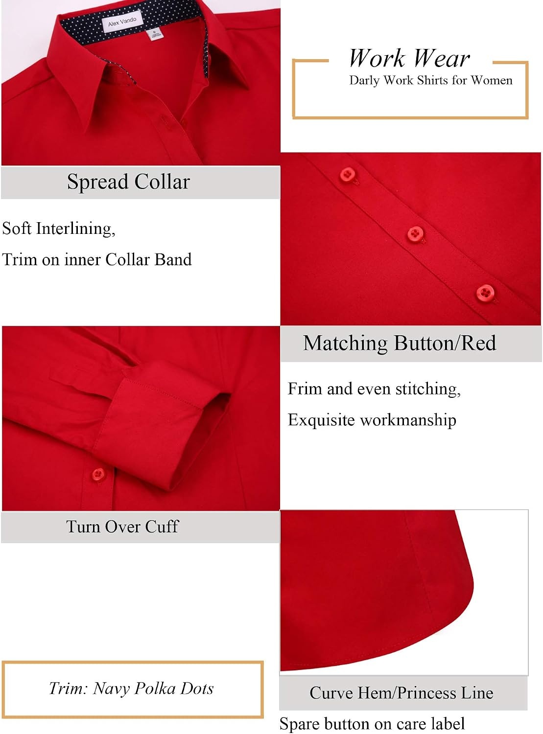 image:imageAlex Vando Womens Dress Shirts Button Down Wrinkle Free Long Sleeve ShirtRed