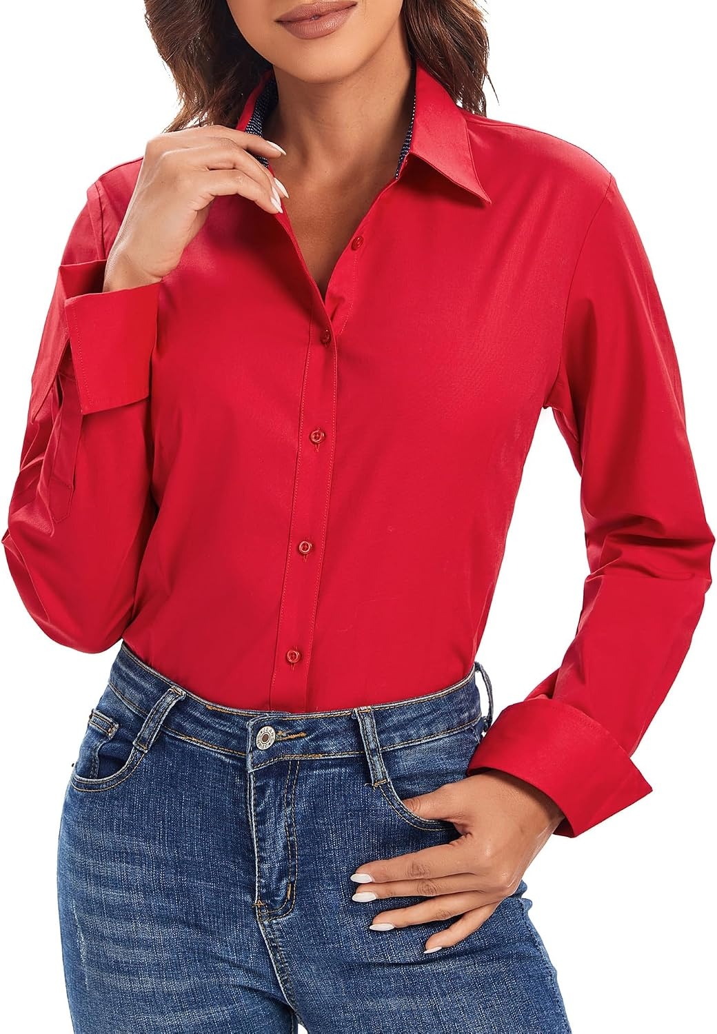 image:imageAlex Vando Womens Dress Shirts Button Down Wrinkle Free Long Sleeve ShirtRed