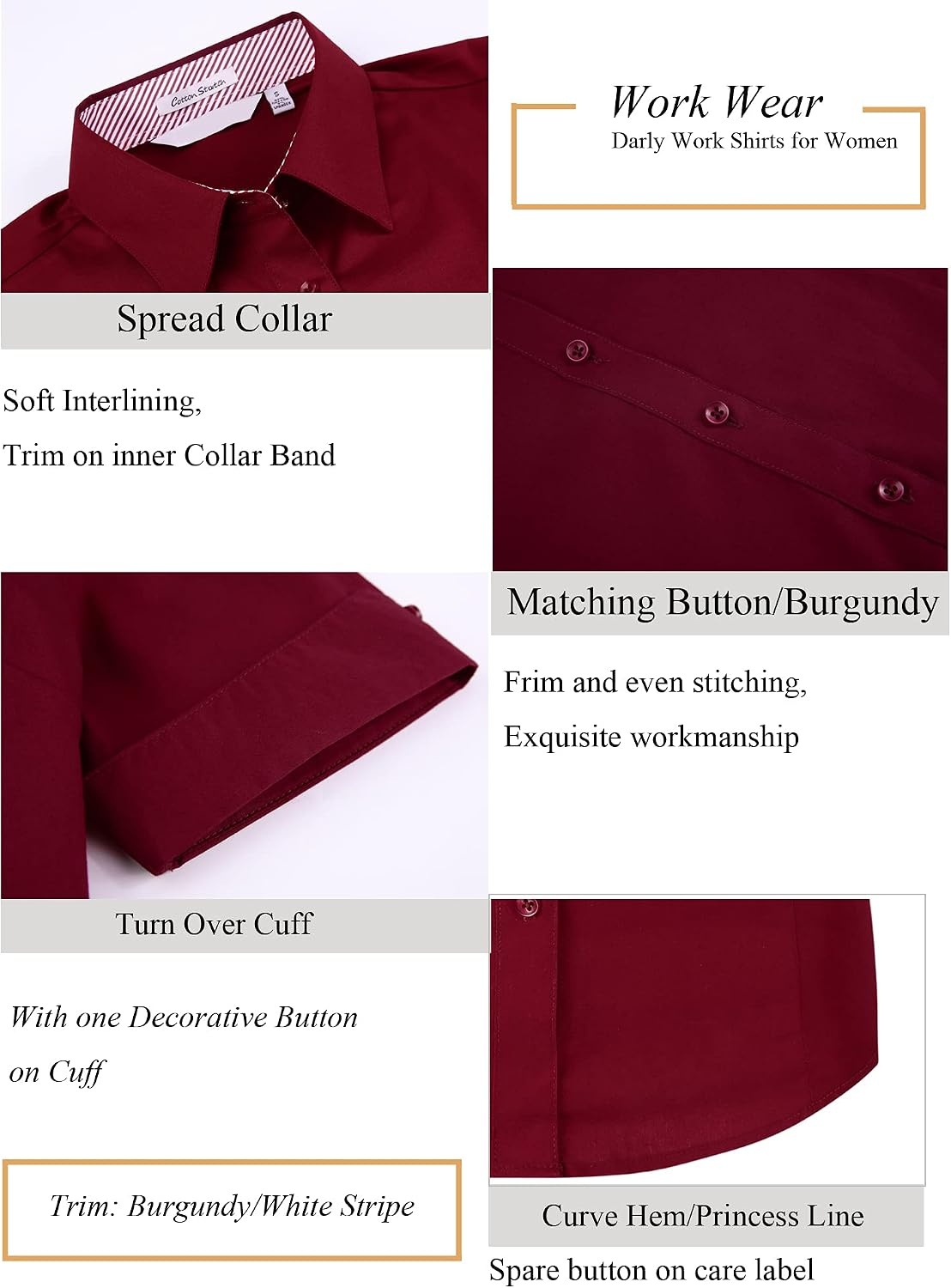 image:imageAlex Vando Womens Dress Shirts Button Down Wrinkle Free Long Sleeve ShirtSs Burgundy