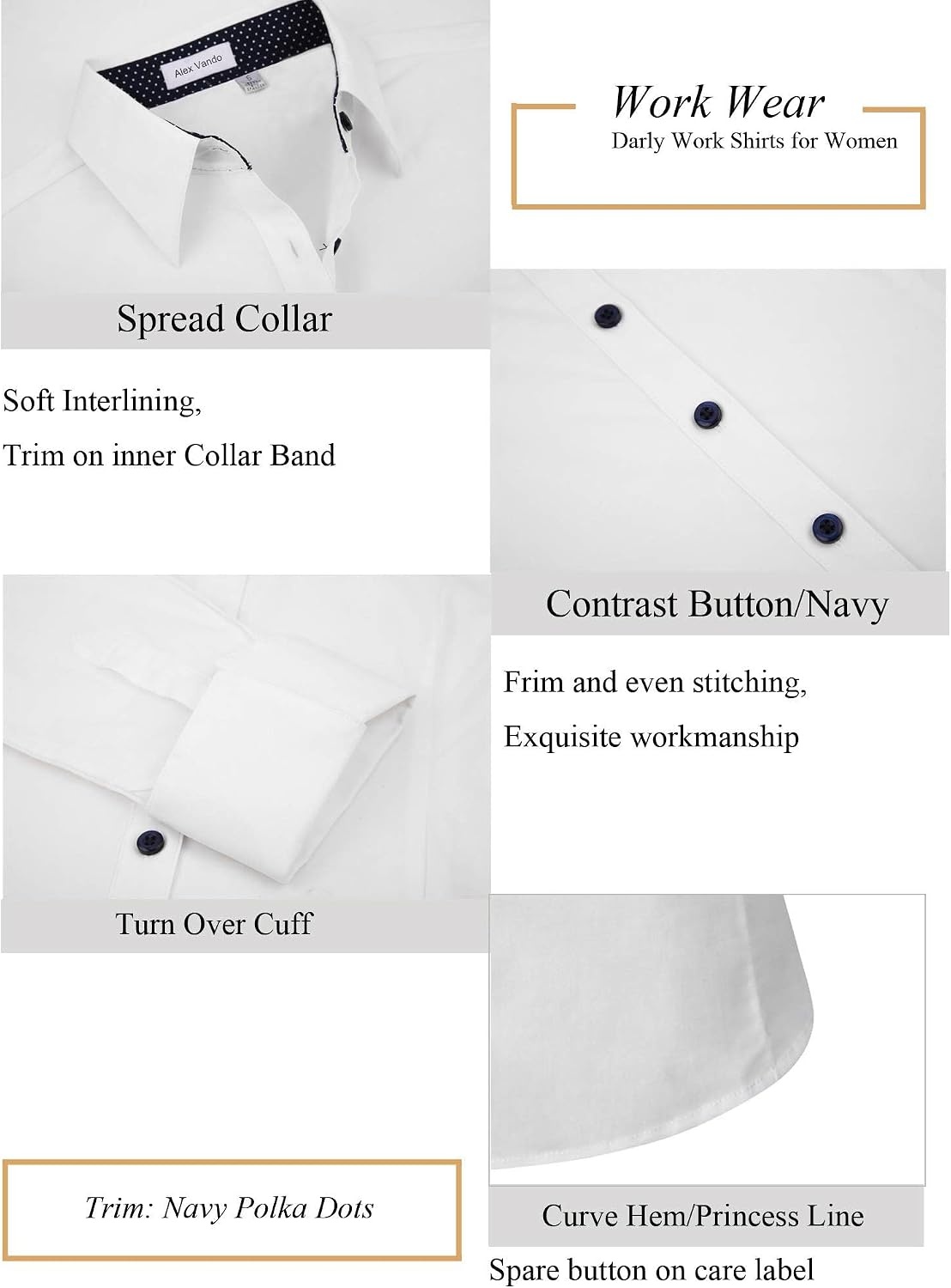 image:imageAlex Vando Womens Dress Shirts Button Down Wrinkle Free Long Sleeve ShirtWhite