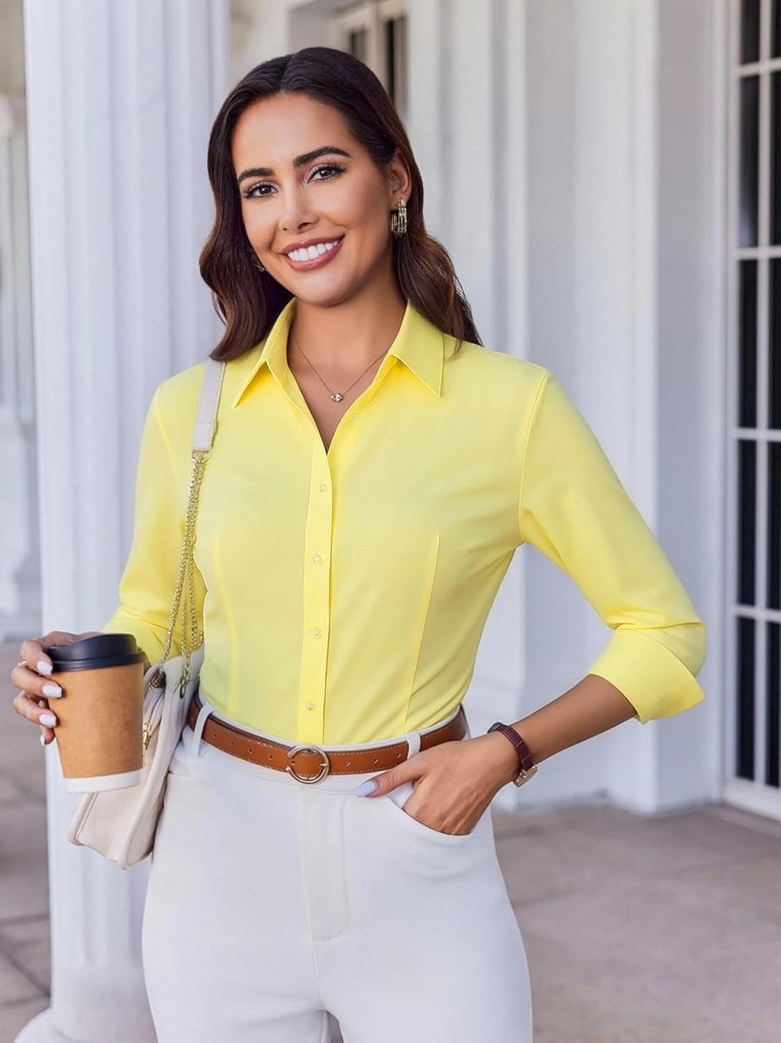 image:imageAlex Vando Womens Dress Shirts Button Down Wrinkle Free Long Sleeve ShirtYellow