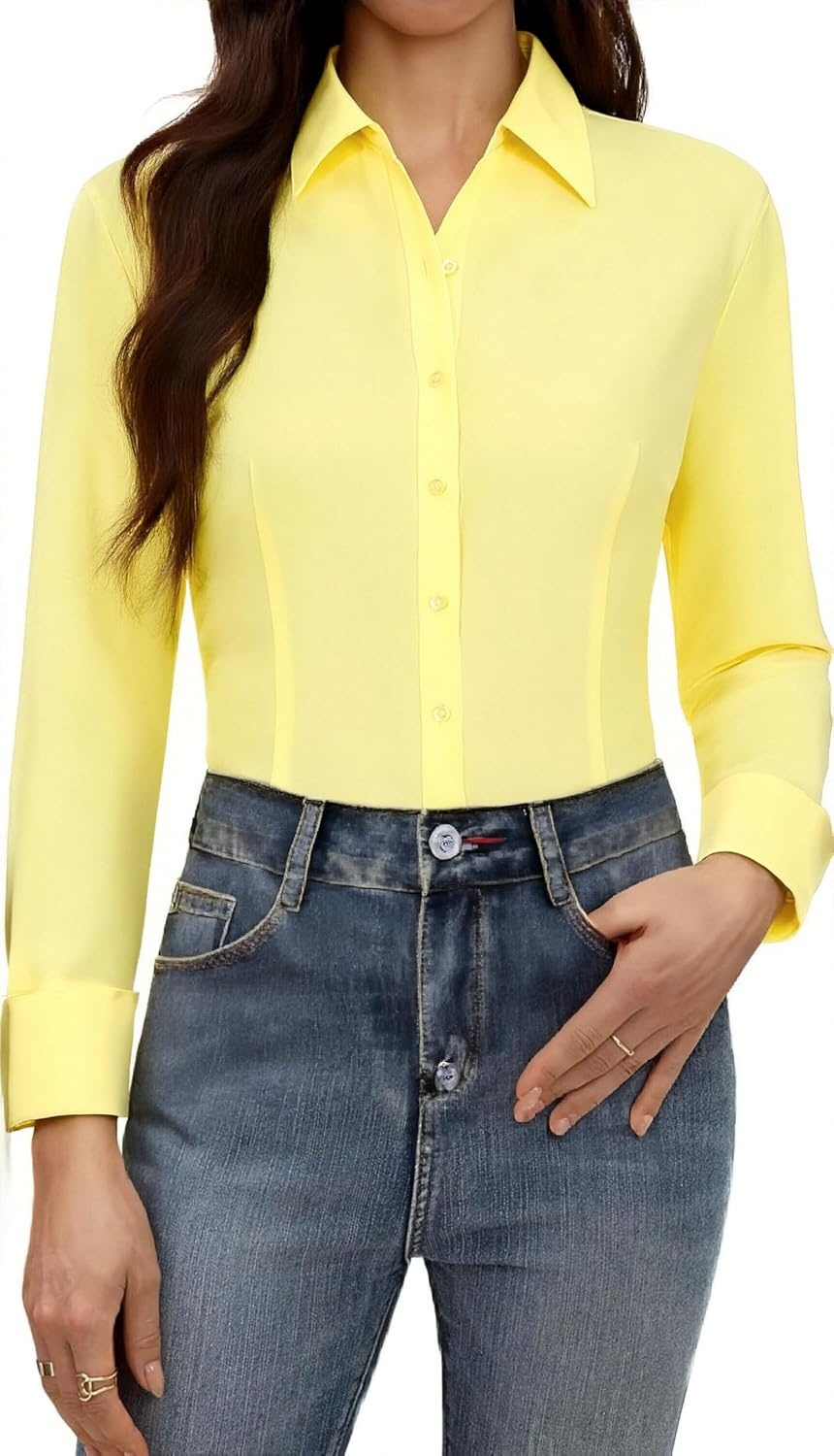 image:imageAlex Vando Womens Dress Shirts Button Down Wrinkle Free Long Sleeve ShirtYellow