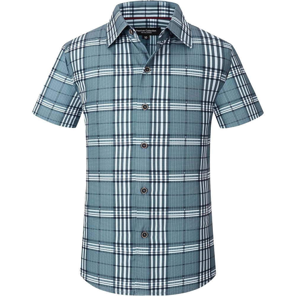 image:imageAlex Vando Boys Button Down Shirt Short Sleeve Plaid Stretch Dress Shirt13 Dustyblue White