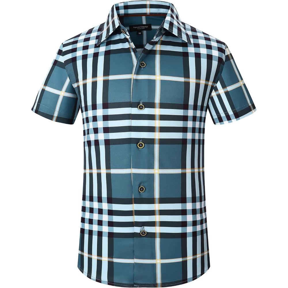 image:imageAlex Vando Boys Button Down Shirt Short Sleeve Plaid Stretch Dress Shirt29 DustyblueWhite
