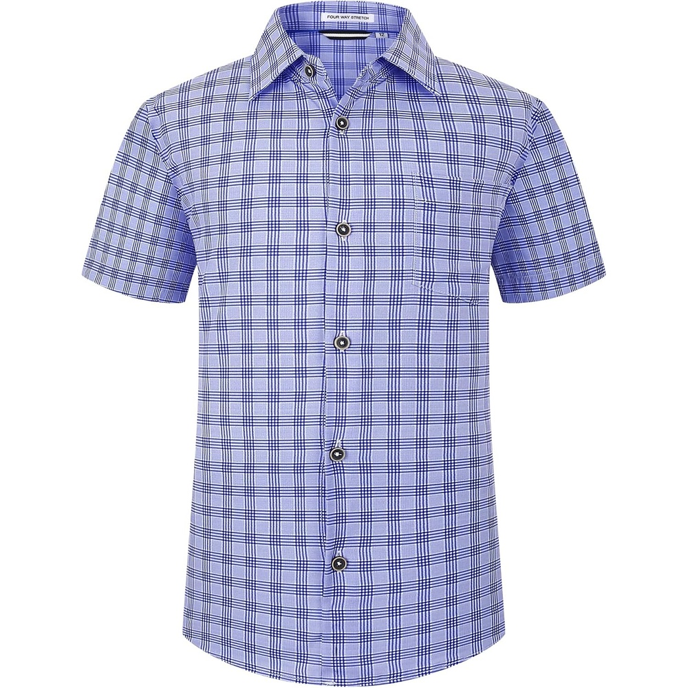 image:imageAlex Vando Boys Button Down Shirt Short Sleeve Plaid Stretch Dress ShirtBluecheck