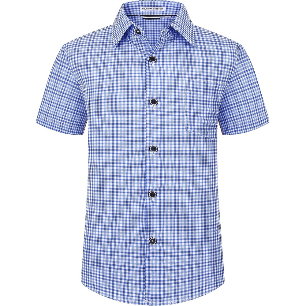 image:imageAlex Vando Boys Button Down Shirt Short Sleeve Plaid Stretch Dress ShirtBluenavy