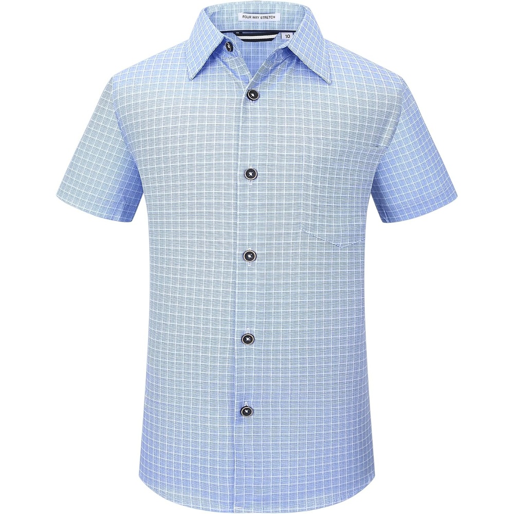 image:imageAlex Vando Boys Button Down Shirt Short Sleeve Plaid Stretch Dress ShirtBlueplaid