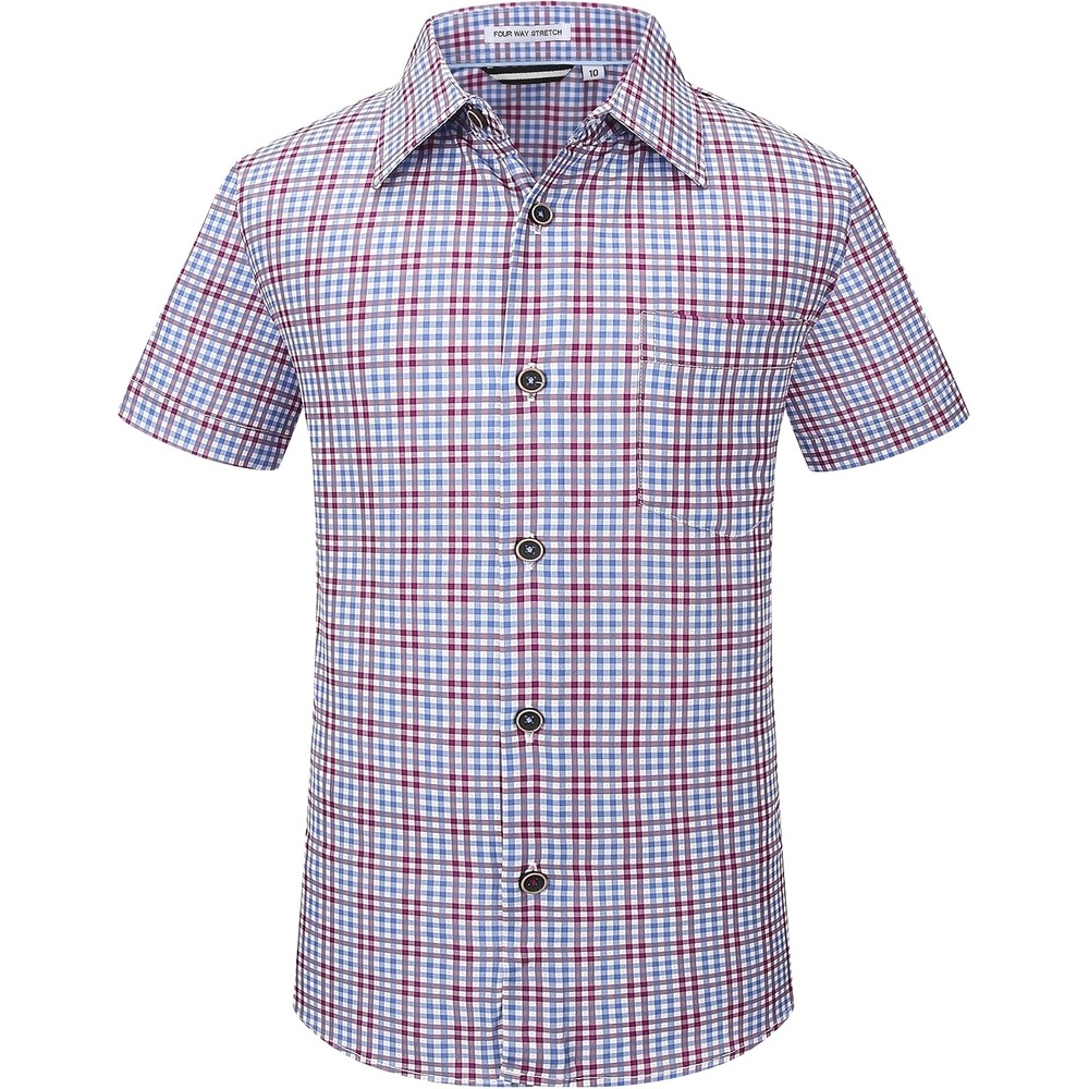 image:imageAlex Vando Boys Button Down Shirt Short Sleeve Plaid Stretch Dress ShirtBluered