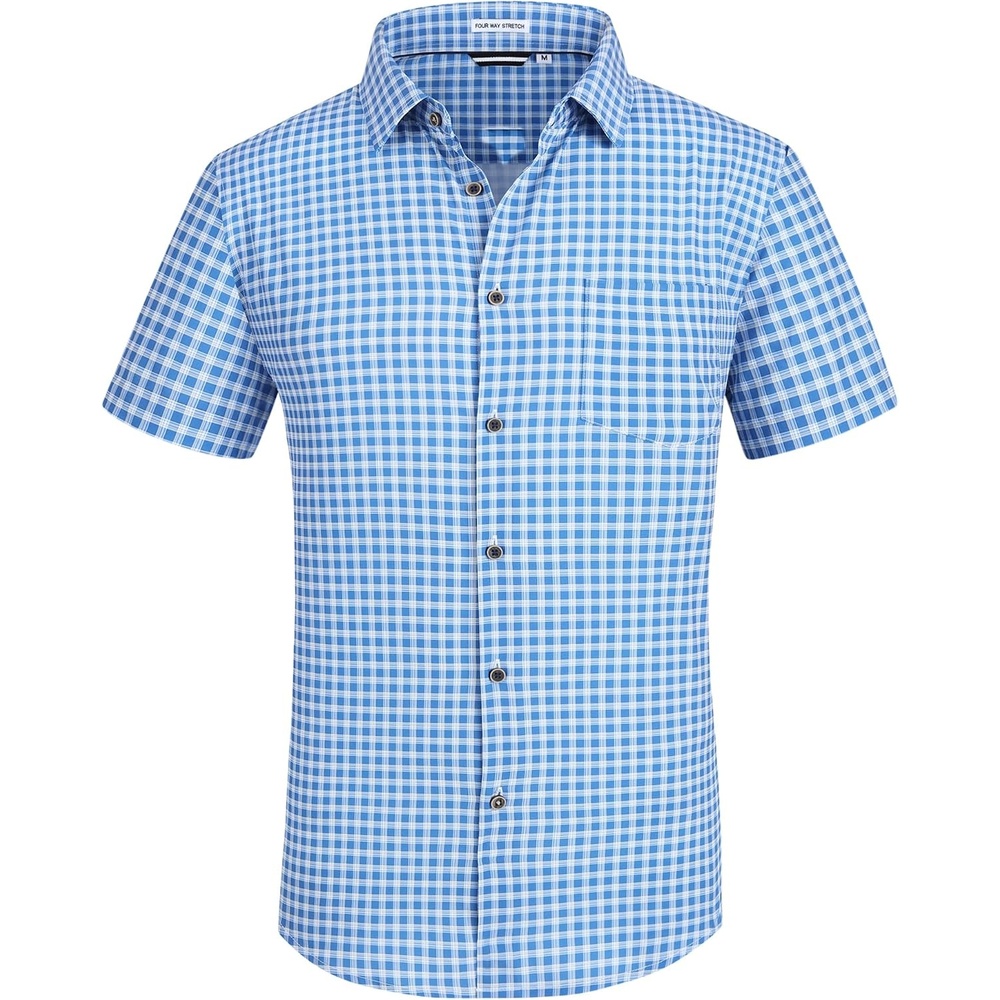 image:imageAlex Vando Boys Button Down Shirt Short Sleeve Plaid Stretch Dress ShirtBluewhite