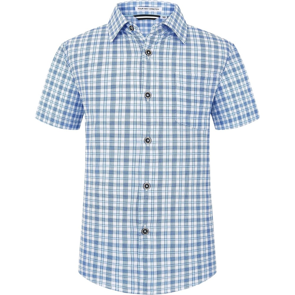 image:imageAlex Vando Boys Button Down Shirt Short Sleeve Plaid Stretch Dress ShirtGreenwhite