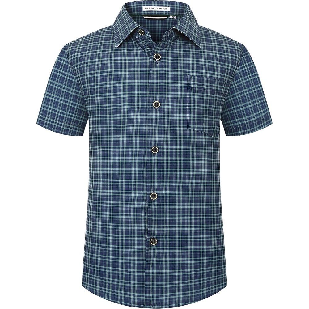 image:imageAlex Vando Boys Button Down Shirt Short Sleeve Plaid Stretch Dress ShirtNavygreen
