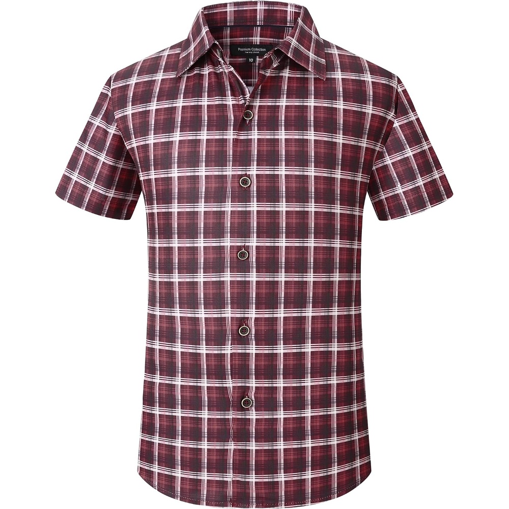 image:imageAlex Vando Boys Button Down Shirt Short Sleeve Plaid Stretch Dress ShirtRedBlack
