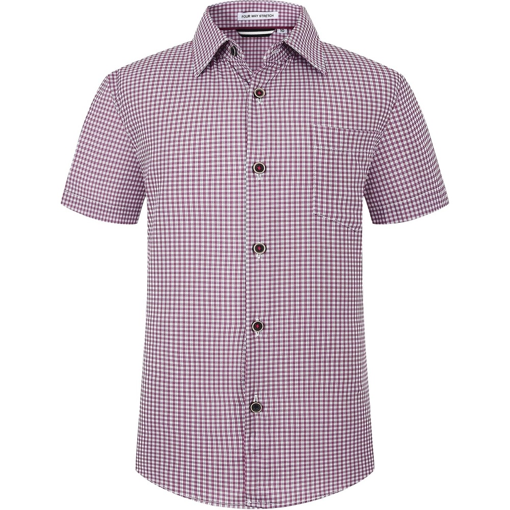 image:imageAlex Vando Boys Button Down Shirt Short Sleeve Plaid Stretch Dress ShirtRedplaid