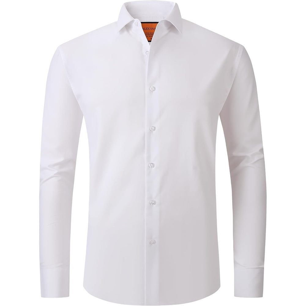 image:imageAlex Vando Mens Dress Shirts StainResistant Long Sleeve Stretch Work Shirts for MenStainresistant White 07