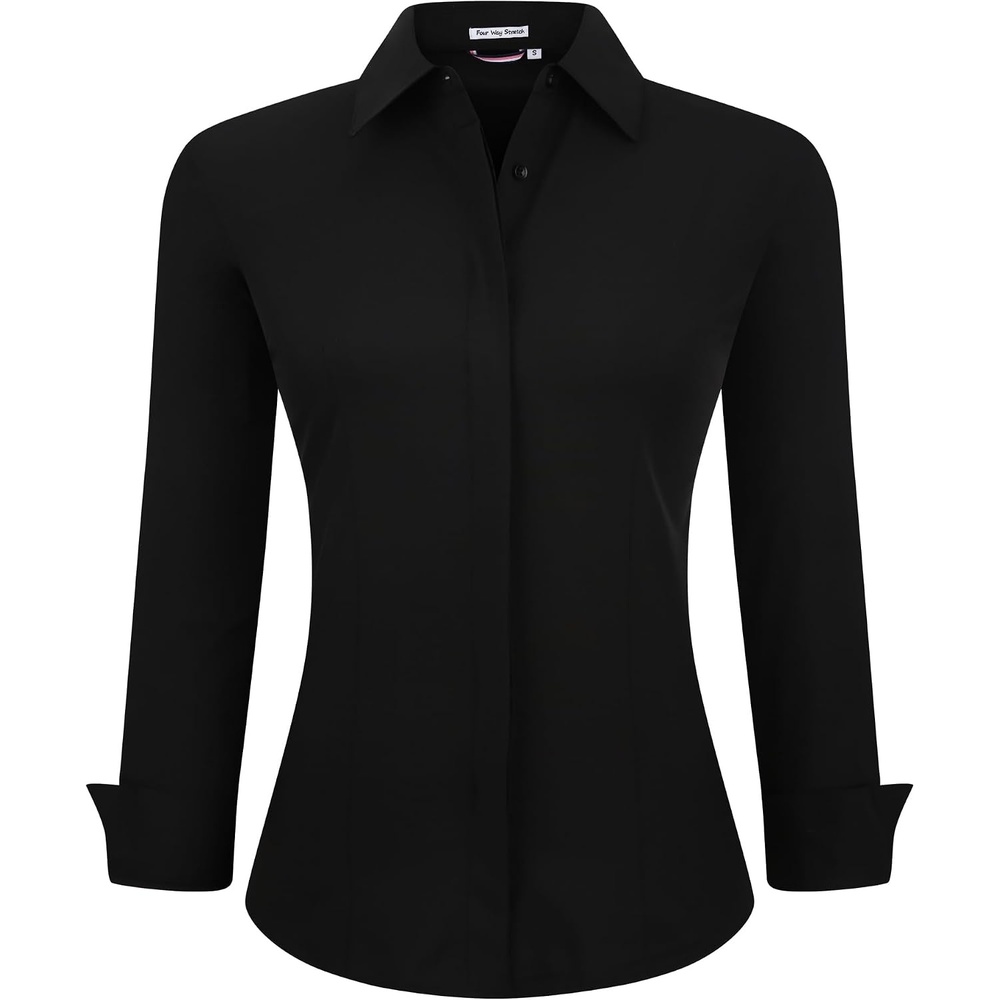 image:imageAlex Vando Womens Dress Shirts Button Down Wrinkle Free Long Sleeve ShirtHidden Placket Black