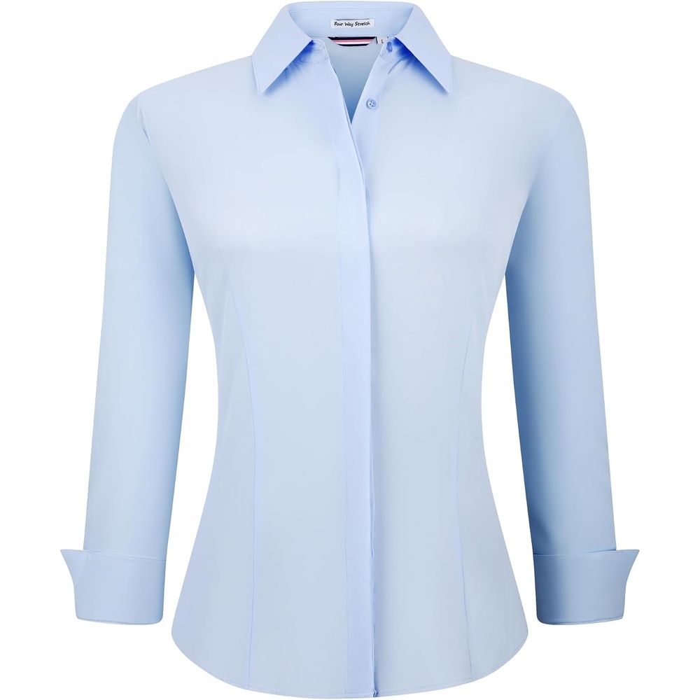 image:imageAlex Vando Womens Dress Shirts Button Down Wrinkle Free Long Sleeve ShirtHidden Placket Blue