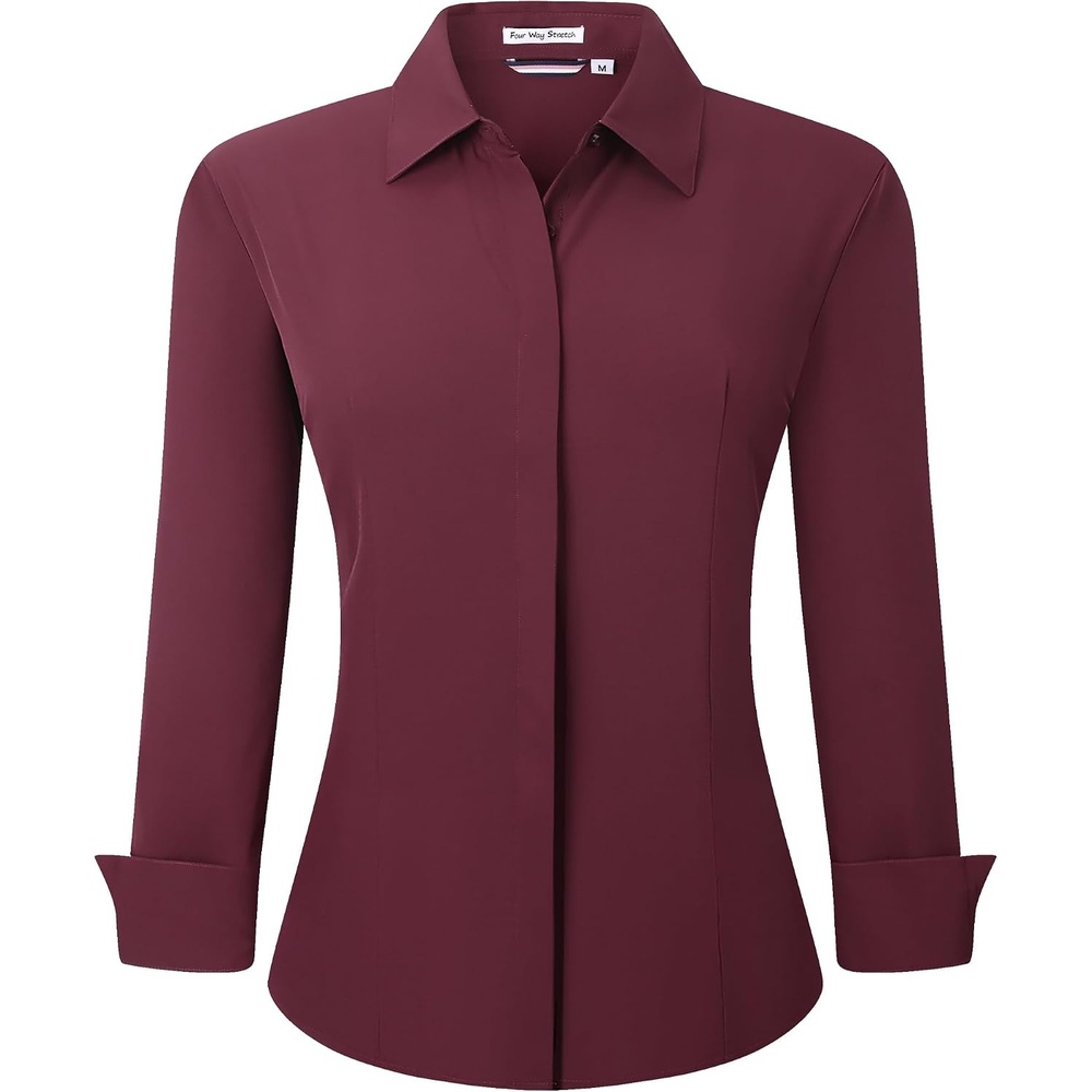 image:imageAlex Vando Womens Dress Shirts Button Down Wrinkle Free Long Sleeve ShirtHidden Placket Burgundy