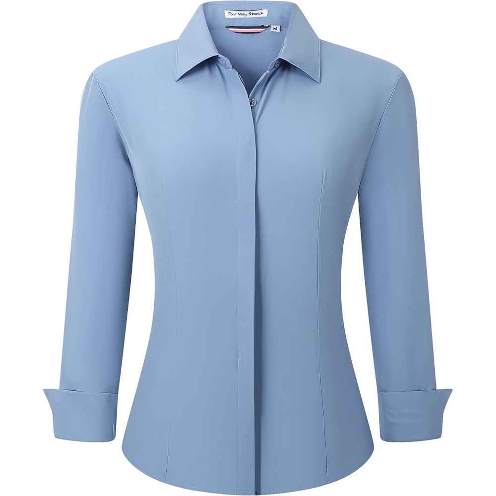 image:imageAlex Vando Womens Dress Shirts Button Down Wrinkle Free Long Sleeve ShirtHidden Placket Dusty Blue