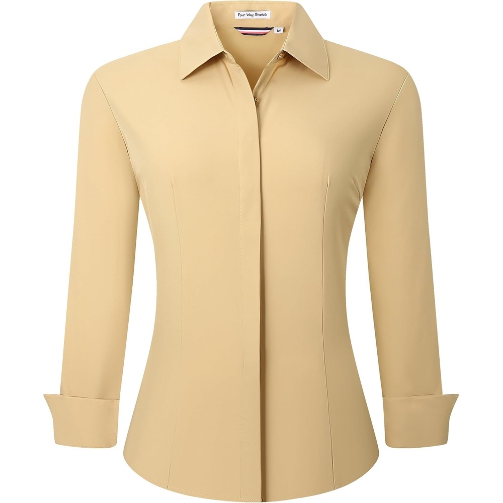 image:imageAlex Vando Womens Dress Shirts Button Down Wrinkle Free Long Sleeve ShirtHidden Placket Khaki