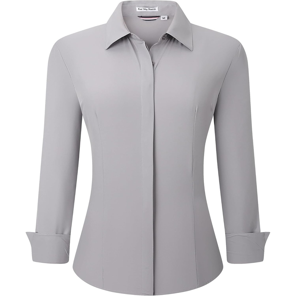image:imageAlex Vando Womens Dress Shirts Button Down Wrinkle Free Long Sleeve ShirtHidden Placket Lt Grey