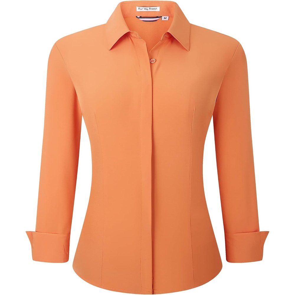 image:imageAlex Vando Womens Dress Shirts Button Down Wrinkle Free Long Sleeve ShirtHidden Placket Orange
