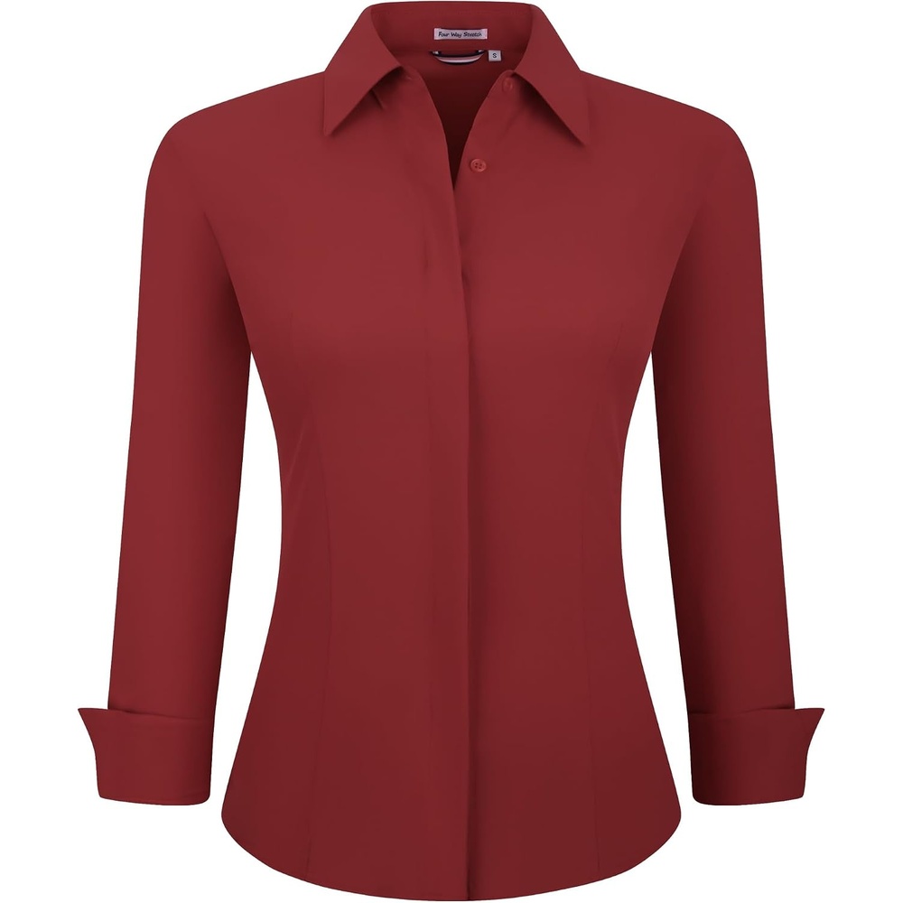 image:imageAlex Vando Womens Dress Shirts Button Down Wrinkle Free Long Sleeve ShirtHidden Placket Red