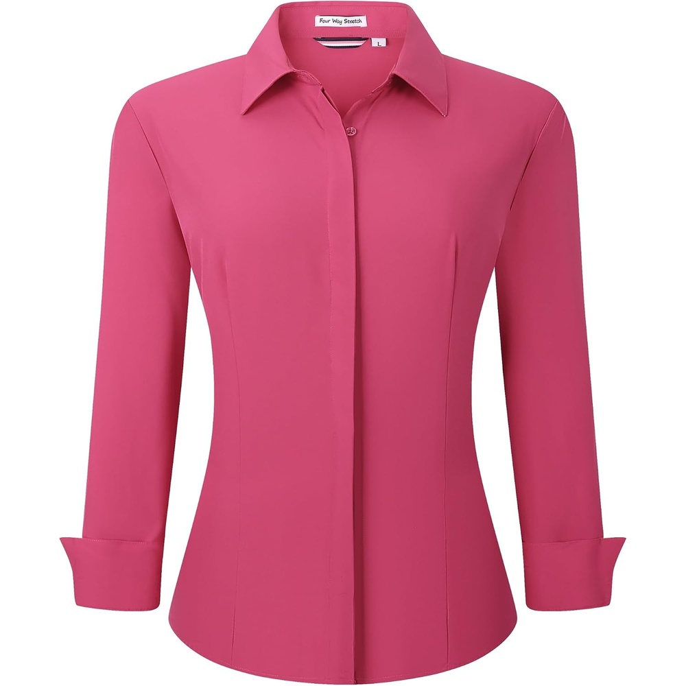 image:imageAlex Vando Womens Dress Shirts Button Down Wrinkle Free Long Sleeve ShirtHidden Placket Rose