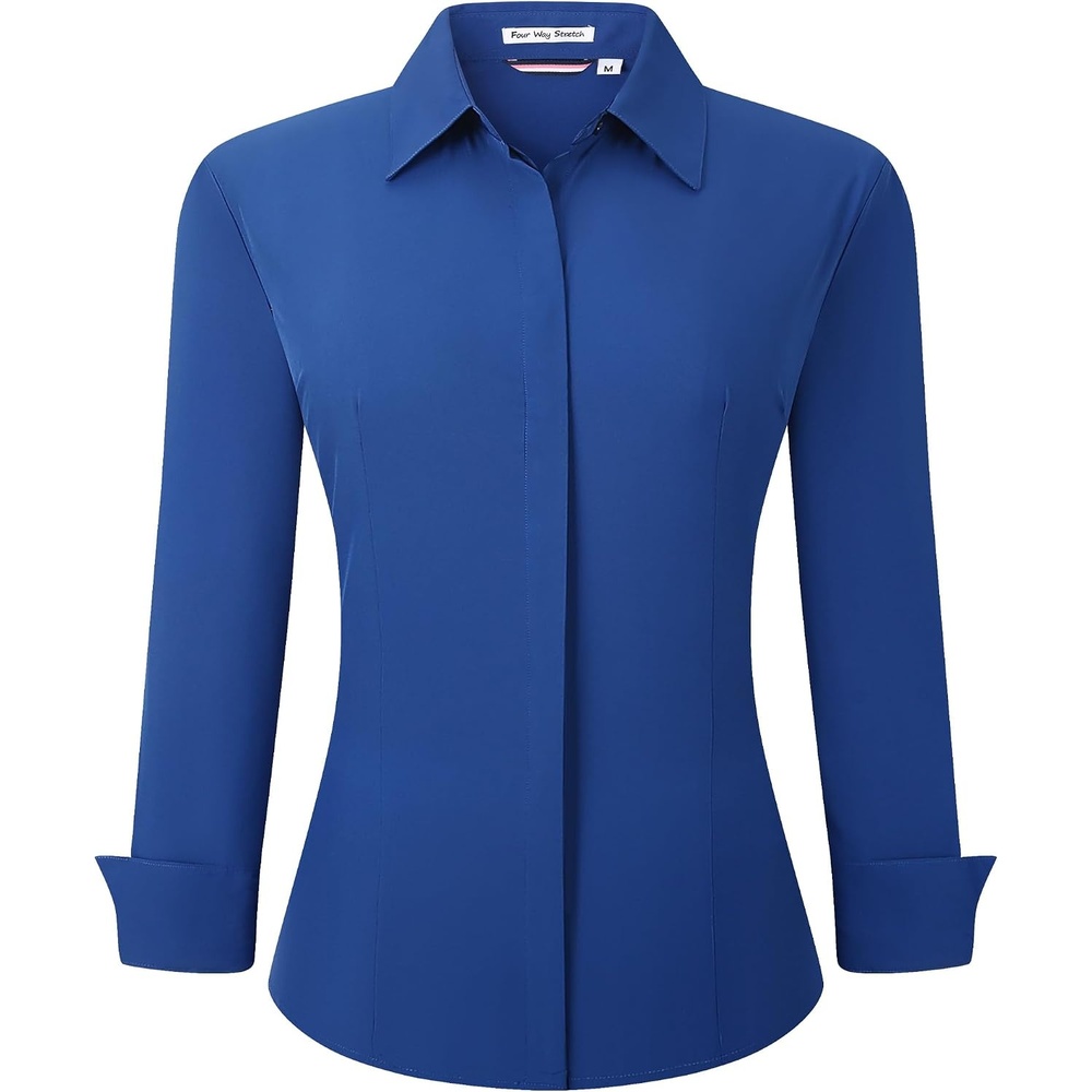 image:imageAlex Vando Womens Dress Shirts Button Down Wrinkle Free Long Sleeve ShirtHidden Placket Royal