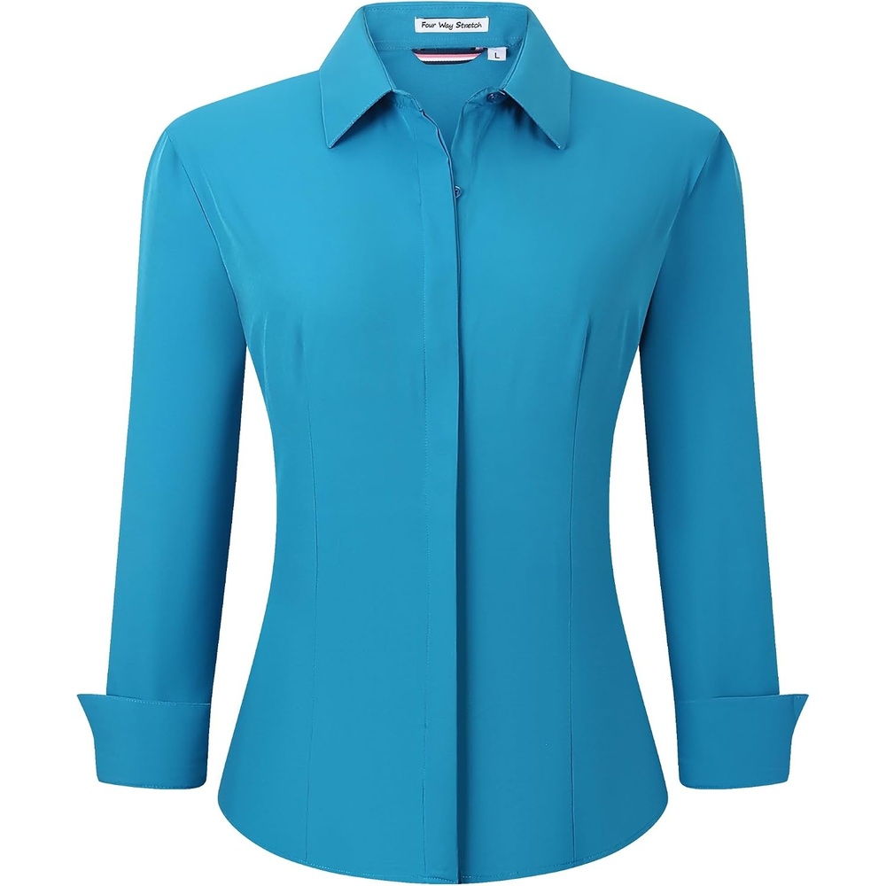 image:imageAlex Vando Womens Dress Shirts Button Down Wrinkle Free Long Sleeve ShirtHidden Placket Turquoise