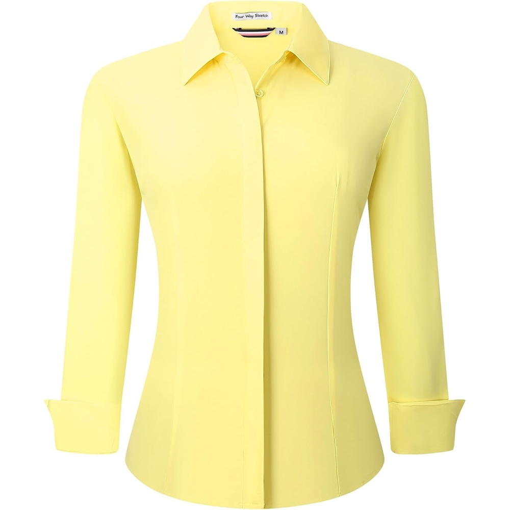 image:imageAlex Vando Womens Dress Shirts Button Down Wrinkle Free Long Sleeve ShirtHidden Placket Yellow