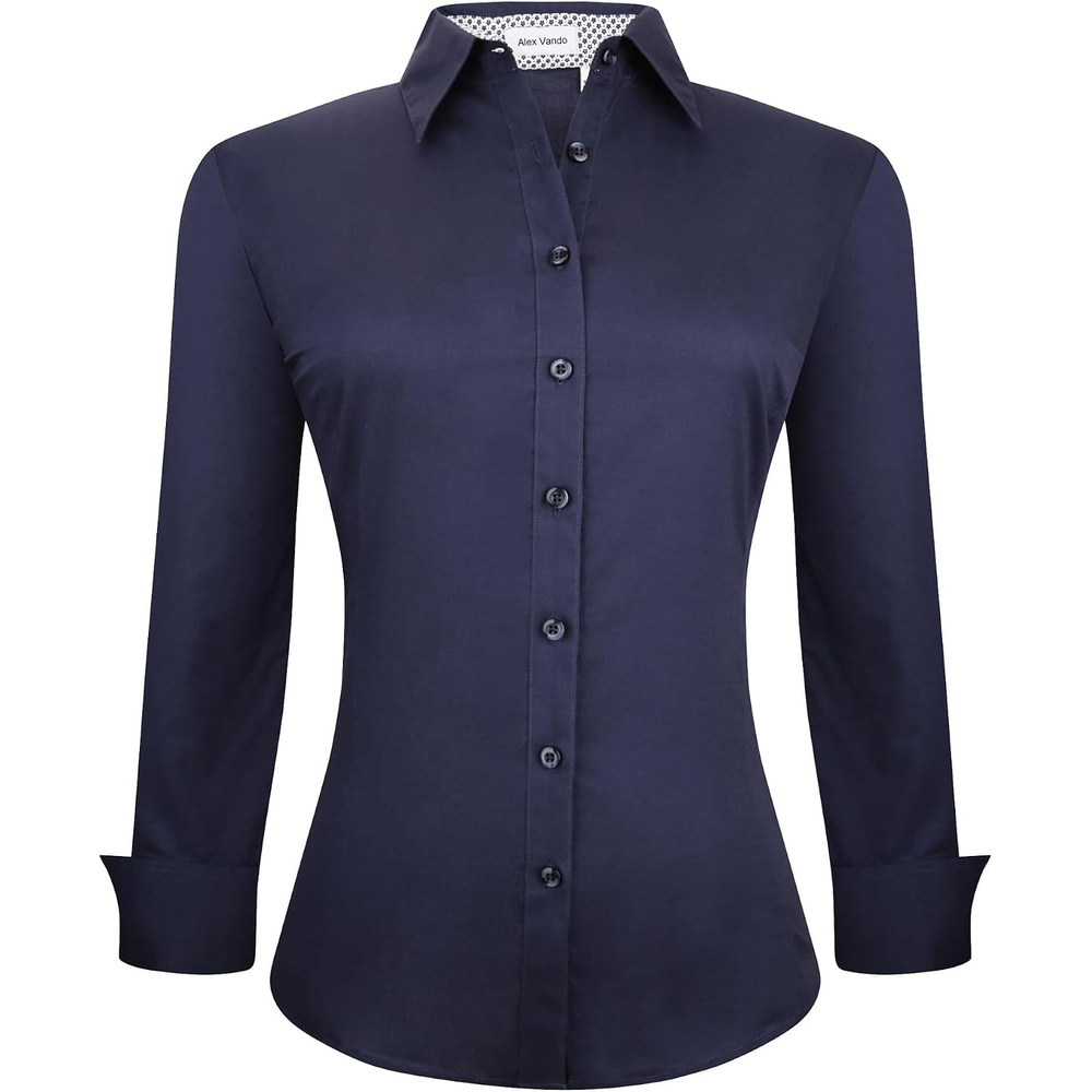 image:imageAlex Vando Womens Dress Shirts Button Down Wrinkle Free Long Sleeve ShirtNavy