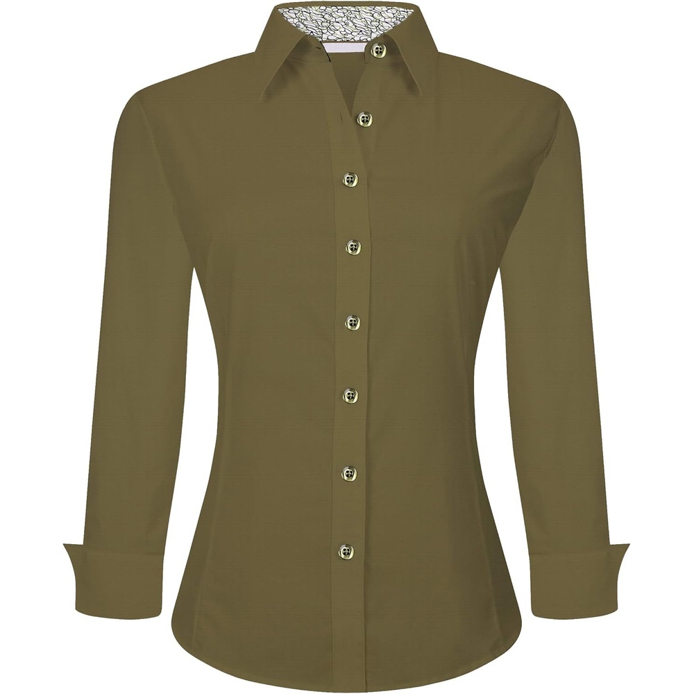 image:imageAlex Vando Womens Dress Shirts Button Down Wrinkle Free Long Sleeve ShirtOlive