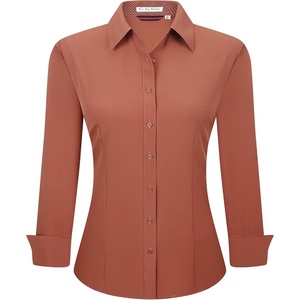 Alex Vando Womens Dress Shirts Button Down Wrinkle Free Long Sleeve Shirt(Brick)