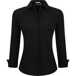 Alex Vando Womens Dress Shirts Button Down Wrinkle Free Long Sleeve Shirt(Hidden Placket Black)