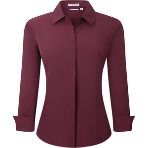 Alex Vando Womens Dress Shirts Button Down Wrinkle Free Long Sleeve Shirt(Hidden Placket Burgundy)