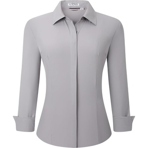 Alex Vando Womens Dress Shirts Button Down Wrinkle Free Long Sleeve Shirt(Hidden Placket Lt Grey)
